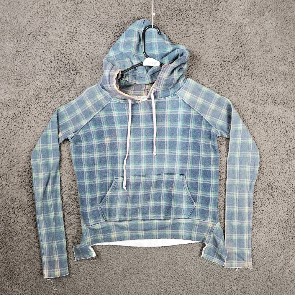 Frank & Eileen Tee Lab Women XS Plaid Hoodie Blue Green